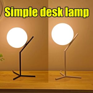 Nordic Desk Lamp Bedroom Bedside Study Lighting Fixture Black Gold Decorative Round Ball Glass Table Light