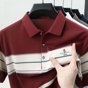ROMON | เสื้อยืดคอโปโลแขนสั้นผ้าไหมน้ำแข็ง Ro Mont สไตล์พ่อ ฤดูร้อน 2025 ลำลอง ปกติ ไม่ต้องรีด วัสดุอื่นๆ 100%
