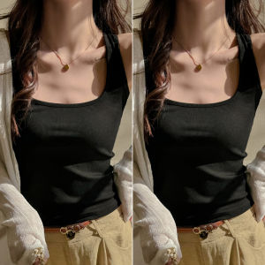 MiiOW | Slim Fit Square Collar Vest Womens Fashionable Ribbed Backless Tank Top U-Neckline Work Out Tops Wide Strap Conceals Side Fat