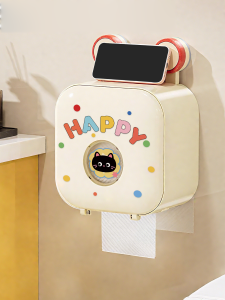 Bathroom Suction Cup Toilet Paper Holder Waterproof No Drilling Required Wall Mounted Paper Towel Box Storage Shelf Organizer