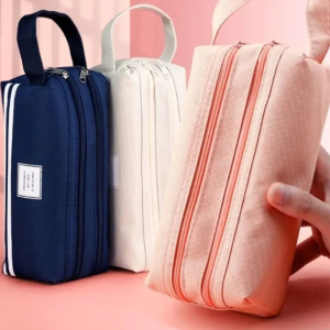 Large Capacity Canvas Pencil Case Double Layer with Zipper Student Pencil Boxes