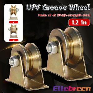 1.2\" U/V Groove Wheel Heavy Duty Rigid Caster Steel Sliding Door Roller for Inverted Track Rolling Gate Wire Rope Rail