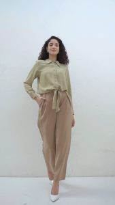Urban Exchange Gisel Green Blouse - Atasan Blouse Kasual Lengan Panjang