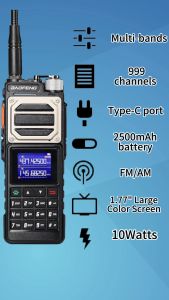 Baofeng UV25M Walkie Talkie Long Range 10-20KM 2 Pcs Multi-Band AM Receiver Two Way Radio 10W High Power 999CH Type-C Fast Charging Multimode Scanning