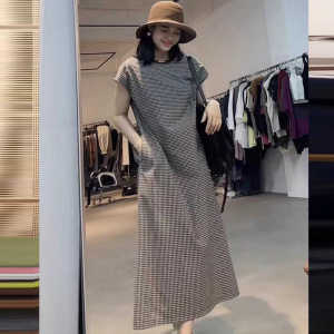 Original Summer Skirt Womens New Arrival Yarn-Dyed Linen Plaid Ramie Artistic Slimming Loose A- line Cotton and Linen Dress