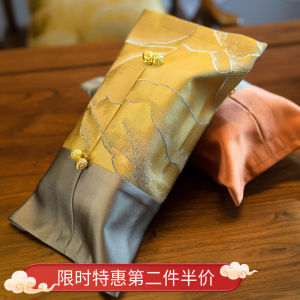 Gold Embroidered Chinese Style Rectangular Living Room Home Use Tissue Box Creative Table Napkin Holder Classical Design