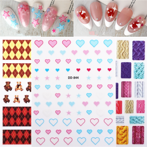Love Heart Nail Art Stickers Colorful Star Corset Diamond Sweater Grid Tea Flower Adhesive Nail Art Flowers Decorations