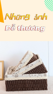 Giỏ cói lót vải hoa nhí đựng đồ mỹ phẩm phụ kiện đi picnic giỏ mây decor trang trí nhà cửa phong cách vintage