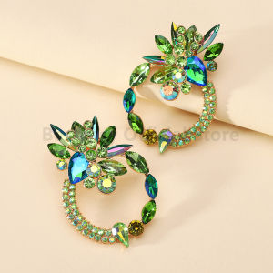 Boho Colorful Full Crystal Glass Round Design Stud Earrings For Women Vintage Multilayer Ear Accessories Trendy Luxury Jewelry