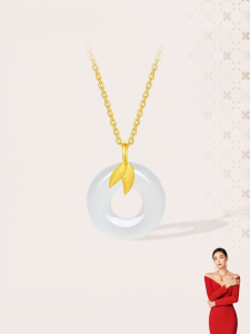 Valentines Day Bamboo Section Jade-inlaid 18K Gold Pendant For Women