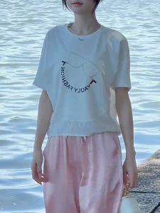 QINGNAER | White Simple All-Match Plus Size Womens Casual T-Shirt