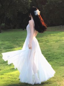 Mint Green Lace Strap Dress Korean Style Unique Beautiful Mini Dress High Waist A-Line Skirt Long Sleeve U-Neckline Midi Dress