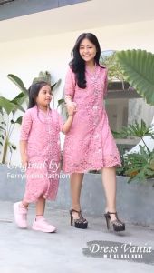 Baju Couple Moms&Kids Kondangan Dress Brokat Cantik Terbaru Payet Mutiara - Dress Pesta Natal Kekinian