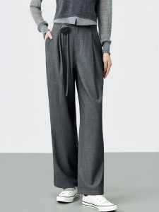 INLIFE | Gray Loose High Waist Versatile Womens Trousers