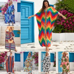 เสื้อคลุมชายหาดคอวีหลวมๆบิกินี่มีลายมีชุดว่ายน้ำเซ็กซี่ลายผีเสื้อ