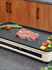 2-in-1 Beige Electric Portable BBQ Grill set Pan Detachable Barbeque Grill Smokeless Non Stick Electric Pan 2500W 米色电烤炉