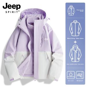 Jeep Spirit Womens down Jacket Coat Three-in-One Fleece Lined Windproof Hiking Outerwear Original Design Loose Fit Long Sleeve