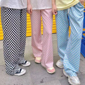 กางเกงขากว้างเอวสูงพิมพ์ลายหัวใจ