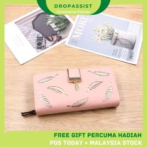 DROPASSIST 1117 Women Long Floral Hollow Money Wallet Leather Fold Over Purse Card Pouch Dompet Panjang with Zip