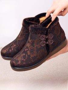SHIPAILUO | Old Beijing Cloth Shoes Winter Warm Womens Shoes Comfortable Elderly Shoes Large Size Grandma Cotton Boots Floral Pattern Casual Style