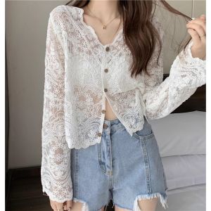 2026 New French Style Lace Hollow Out Long Sleeve Top