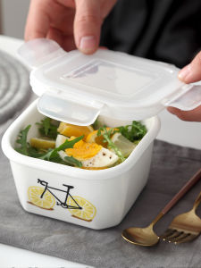 Creative Ceramic Heating Freshness Bowl with Lid Microwave Lunch Box Sealed Bowl Lunch Box Soup Bowl Small Size Portable Office Worker