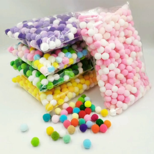 (100pcs/1pack) Mixed Gradient Color Pompom Fluffy Ball 1cm Coloful Polyester Plush Ball