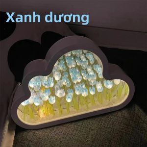 Đèn Ngủ LED Hình Hoa Tulip Đèn Bàn Gương Sáng Tạo Trang Trí Phòng Ngủ Đèn Ngủ Tạo Không Gian Ấm Cúng Kèm Pin