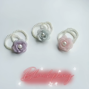 Red-Ikat Rambut Karet Rambut Karet Mutiara Dengan Hiasan Mawar Cantik/Kunciran Mutiara COD Scrunchie