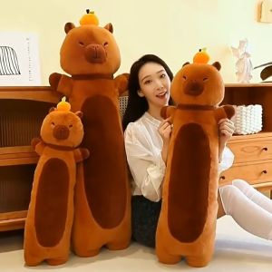 Capybara Long Plushie Pillow Orange Capybara Plush Toy Doll Sleeping Clamp Leg Pillow Kipabara Birthday Gift