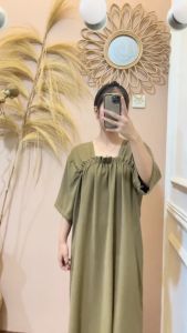 Dres Fuji Viral Bahan Crinkle Airflow Dress Laila Kerut Dada Lengan 3/4 Jumbo Daster Fuji Terbaru Panjang Di Bawah Lutut Kekinian
