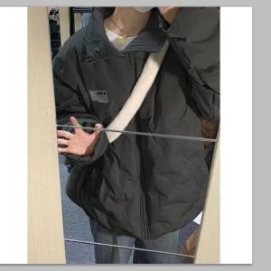 Oversize Womens down Jacket Diamond Pattern Korean Style Warmth Outerwear Long Sleeve V-Neck Zipper Closure Regular Fit