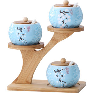Creative Ceramic Kitchen Storage Jar Set Seasoning Box Salt Pot Seasoning Bottle Home Use Three Pieces Set Kitchen Supplies