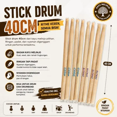 Sepasang Stik Drum / Stik Drumband Bahan Kayu