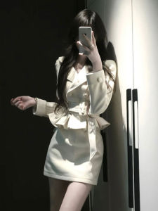 CHANGTONG | Stylish Double-Breasted Tweed Jacket and Skirt Set