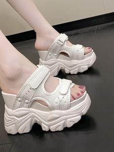 Womens Summer 2023 Fashionable Thick Heel Sandals High Heel Slope Heel Outdoor Wear Super Popular Flat Bottom Korean Style