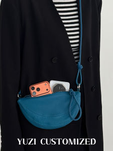 Yuzhi Simple High-End Sheepskin Texture Half-Moon Bag Fashionable Design Mobile Phone Bag Single Shoulder Crossbody Casual Minimalist Style