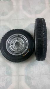 Cặp bánh 400-12 tim ốc lazang 8x115 bao gồm 2 lốp2 săm2 lazang.lốp 8pr.lazang tim lỗ đo vuông 8cm.đo chéo 115cm