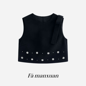 FAMANXUAN | Heavywork Rhinestone Flower Handmade Bow Sleeveless Vest Top