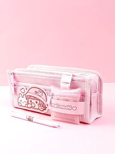 小麻薯笔袋 学生 文具盒 韩版 可爱 铅笔盒 大容量 卡通笔袋 小麻薯文具 小麻薯贴纸帆布笔袋 Small Mochi Pencil Bag Box Case Large Student School Pink Blue Purple