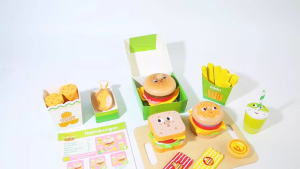 [SG Stock] Wooden Pretend Play Fast Food Set Kids Burger Fries Popcorn Drink Toy Role Play Kitchen Educational Gift