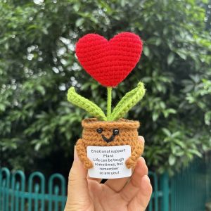 Crochet EnergyHeart Flower Hand-woven Dolls Home Room Decor Hug Pocket Knitting Doll Positive Card Desktop Ornament Gifts