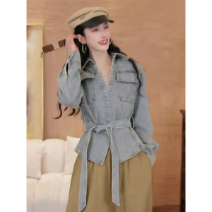 Chic Elegant French Styled Long Sleeve Denim Jacket