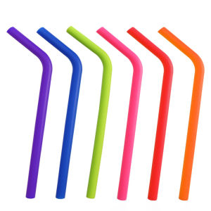 Leeseph Reusable Silicone Drinking Straws Big Size Flexible Straws with Cleaning Brush for Kids- 6 Pieces(Colours May Vary)