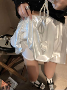 French Glossy Acetate Bud Cloud Skirt Womens Summer High Waist Loose Pettiskirt Casual A- line Skirt