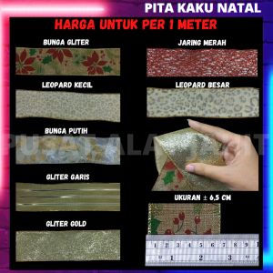 PITA KAIN ORGANZA JARING KAKU MOTIF HIASAN DEKOR DEKORASI HAMPERS KADO POHON NATAL GAMBAR BUNGA LEOPARD GLITTER EMAS LEBAR UKURAN 65CM PER 1 METER