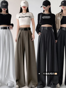 Quần Ống Rộng Cạp Cao Màu Trắng Cho Nữ Mùa Đông 2025 Phong Cách Mới Quần Tây Ống Đứng Rộng Rãi Dài Đến Sàn