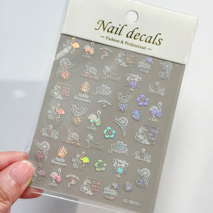 1 PC 3D เลเซอร์ฤดูร้อน Tropical Nail Art สติกเกอร์สีรุ้ง Flamingo มะพร้าวต้นไม้ใบปาล์มกาวเล็บ DIY เล็บ Slider