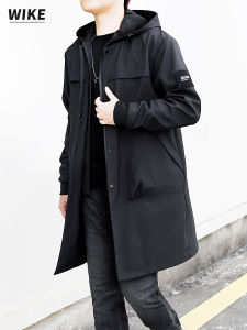 Mens Casual Loose Windbreaker Coat Mid-Length Spring Autumn New Style Hooded Versatile Large Size Windproof Jacket