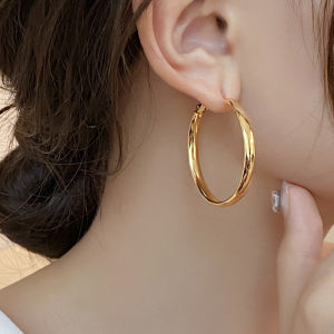 Elegant Retro Thick Round Circle Earrings for Women Simple Metal  Big Hoop Earrings Wedding Engagement Aesthetic Jewelry